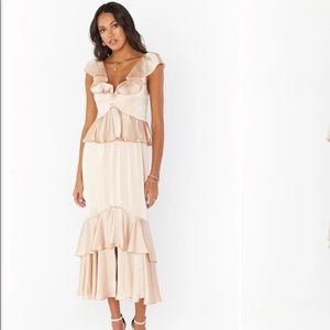 Show Me Your Mumu Reese Ruffle dress Lux champagne satin